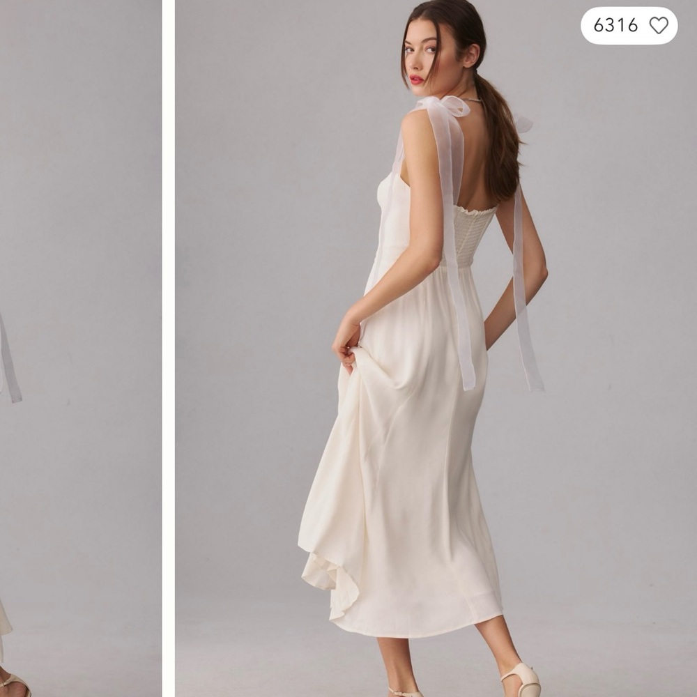 Reformation Cream Midi Dress with Sheer Straps
